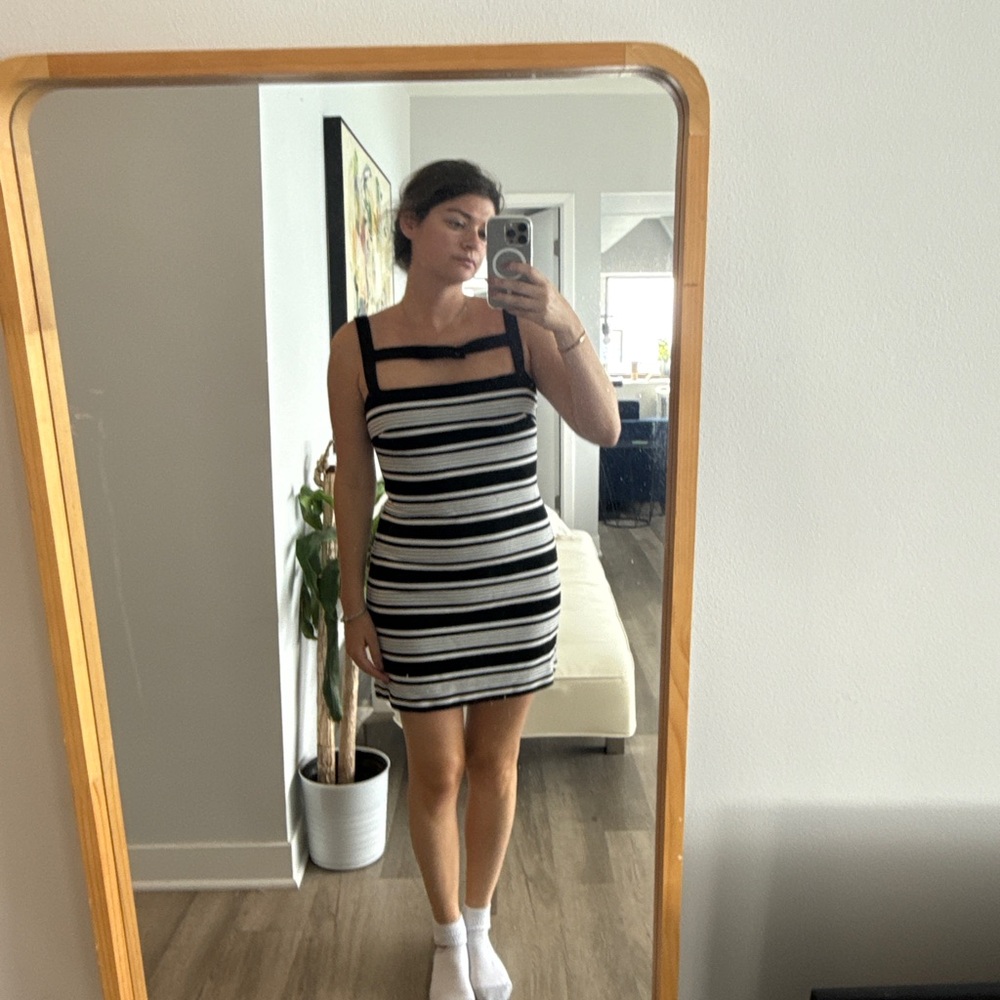 Anthropologie Black and White Striped Mini Dress